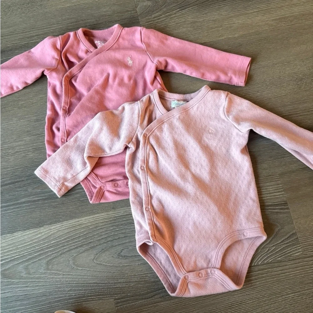 2 pink ralph lauren baby bodysuit onesies